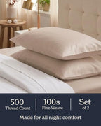 Beckham Hotel Collection Pillowcases King Size Set of 2, Cool Touch Cotton Sateen Fabric, 500TC, Silky Smooth & Soft, Open End, Sand - Image 4