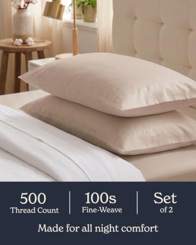 Beckham Hotel Collection Pillowcases King Size Set of 2, Cool Touch Cotton Sateen Fabric, 500TC, Silky Smooth & Soft, Open End, Sand - Image 4