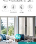 Window Privacy Film Frosted, Oatmeal Striped Vintage Reusable Static Cling Window Tints, Light Brown Farmhouse Rustic Lines Heat Control Windows Films for Offices, Balcony, 29.5 x 118 Inches - Image 6
