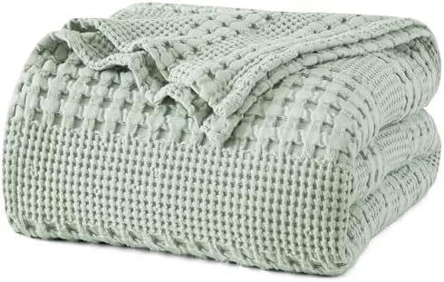 PHF Lightweight 100% Cotton Waffle Blanket for Bed, King, Mint Green by PHF