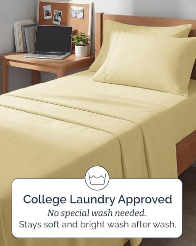 Twin XL 4 Piece Sheet Set - College Dorm Room Essentials - Butter Yellow - Image 6