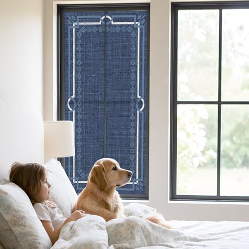 Window Privacy Film Frosted, Navy Blue Botanical Static Cling Door Window Covering, Vintage Florals Geometric Minimalist UV Blocking Windows Film for Office, Hotel, Bedroom, 29.5 x 78.7 Inches - Image 2
