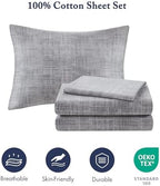 Madison Park Essentials Cal King Comforter Set, Bed in a Bag, Watercolor Print Coastal Comforter & Chambray Cotton Sheet Set, All Season Bedding, Saben, Navy Cal King (104 in x 92 in) 9Piece - Image 3