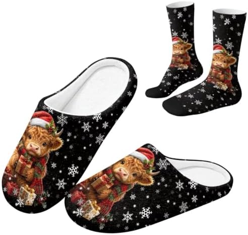 Jeiento Winter Fuzzy Slipper and Crew Socks Warm Winter Shoes Lightweight Soft Cushion House Slipper Bedroom Shoes by Jeiento