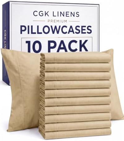 Standard Pillow Cases - 10 Pack Pillowcases, 20" x 26" - Heathered Tan by CGKUnlimited