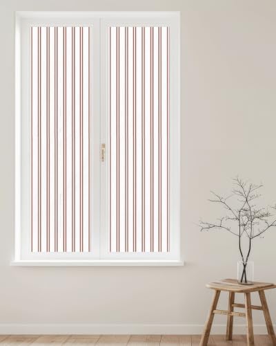 Window Privacy Film Frosted, Red Striped Reusable Static Cling Window Tints, Modern Stripes Farmhouse Simples Rustic Heat Control Windows Films for Offices, Balcony, 29.5 x 118 Inches - Image 2