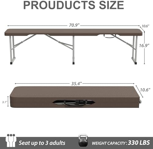 6ft Folding Bench Handle Waterproof Outdoor 2pk Rattan Patterned - Image 3