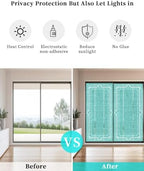 Window Privacy Film Frosted, Turquoise Botanical Static Cling Door Window Covering, Vintage Florals Geometric Minimalist UV Blocking Windows Film for Office, Hotel, Bedroom, 29.5 x 78.7 Inches - Image 6
