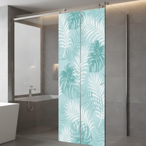 Window Privacy Film Frosted, Teal Green Palm Trees Tropical Static Cling Door Window Covering, Summer Beach Botanical UV Blocking Windows Film for Office, Hotel, Bedroom, 29.5 x 78.7 Inches - Image 5