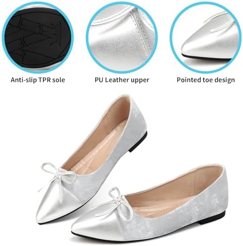 KUNWFNIX Women's Ballet Flats Foldable Classic Crown Rhinestone Slip On Bowknot PU Leather Faux Suede Pointed Toe Comfort Flat Casual Dress Shoes - Image 3