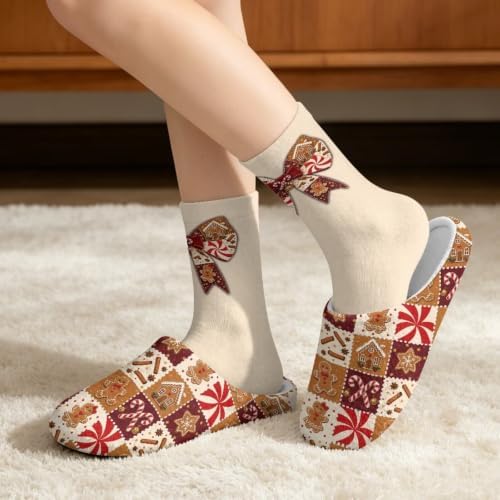 Jeiento Winter Fuzzy Slipper and Crew Socks Warm Winter Shoes Lightweight Soft Cushion House Slipper Bedroom Shoes - Image 2