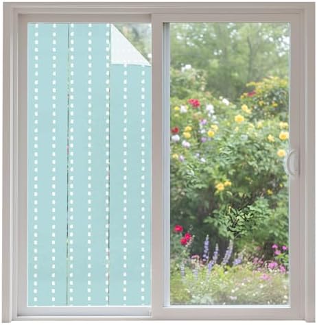 Window Privacy Film Frosted, Geometric Stripes Blue Non-Adhesive Static Cling Window Tint, Polka Dots Abstract Modern Insulated Windows Frosted Films for Living Room, 35.4 x 78.7 Inches by Unknown