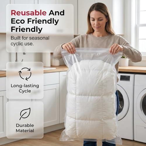 No‑Pump Vacuum Storage Bags – Press & Seal, Vacuum Storage Compression Bag without Pump, Saves 80% Compression Seal Space Plastic Packaging Bags for Clothes, Blankets and Comforters (S, 6PCS) - Image 2