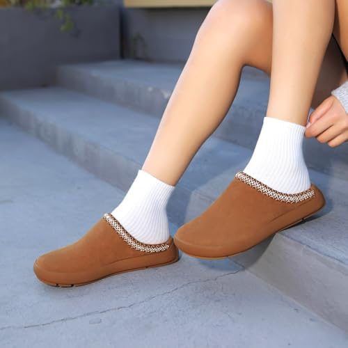 UBFEN Womens 100% Genuine Suede Mules Arch Support Indoor Outdoor Slippers - Image 3