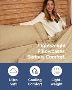 Standard Pillow Cases - 6 Pack Pillowcase Covers, 20" x 26" - Heathered Tan - Image 3