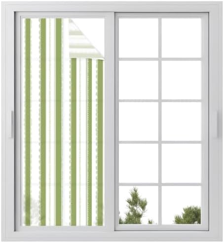Window Privacy Film Frosted, Sage Green Striped Static Cling Door Window Covering, Farmhouse Vertical Stripes Geometric UV Blocking Windows Film for Office, Hotel, Bedroom, 29.5 x 78.7 Inches by Unknown