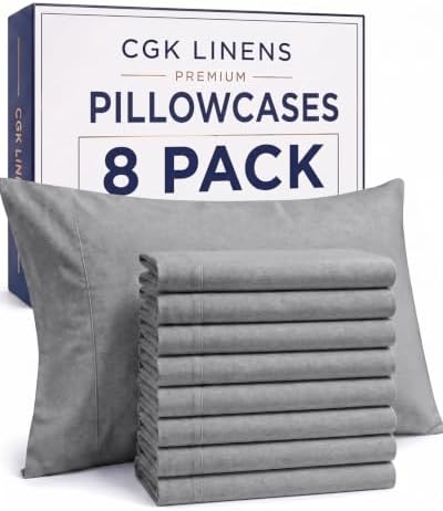 Standard Pillow Cases - 8 Pack Pillowcases, 20" x 26" - Heathered Grey by CGKUnlimited