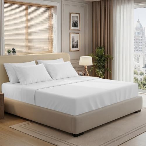 Pizuna 100% Cotton Queen with Four Cases Sheet Set 600 Thread Count White by Pizuna