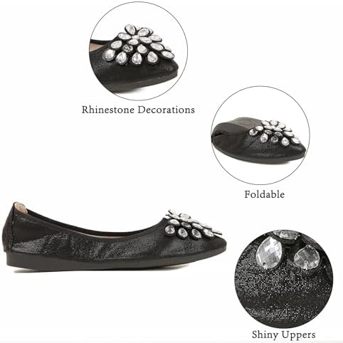 Flats Shoes for Women Rhinestone Wedding Ballerina Shoes Foldable Sparkly Comfort Slip on Flat Dressy Flats - Image 4