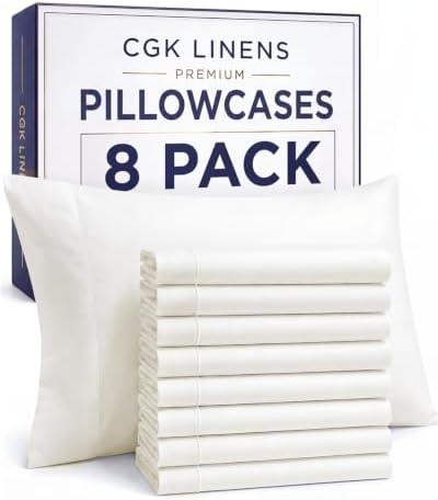 Standard Pillow Cases - 8 Pack Pillowcase Covers, 20" x 26" - Antique White by CGKUnlimited