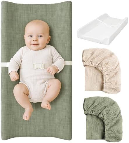 Konssy Baby Changing Pad Set with Waterproof Lining & 2 Pack Muslin Covers by Konssy