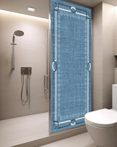 Window Privacy Film Frosted, Denim Blue Botanical Static Cling Door Window Covering, Vintage Florals Geometric Minimalist UV Blocking Windows Film for Office, Hotel, Bedroom, 29.5 x 78.7 Inches - Image 3