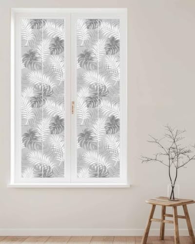 Window Privacy Film Frosted, Grey Palm Trees Tropical Reusable Static Cling Window Tints, Summer Beach Botanical Heat Control Windows Films for Offices, Balcony, 29.5 x 118 Inches - Image 2