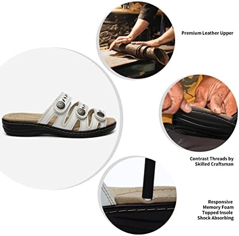 Women's Comfort Leather Slides Lightweight Flat Sandals Cute Slip On Casual Walking Slippers - Image 4