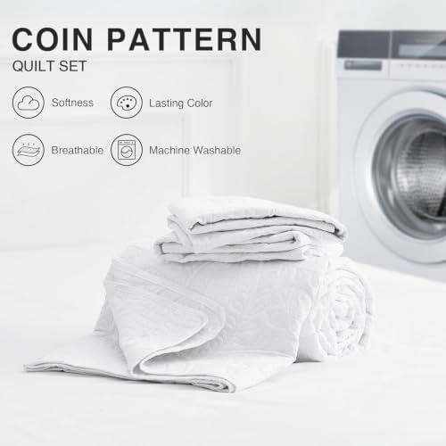 Love's cabin Quilts for Queen Bed White Bedspreads - Soft Bed Summer Quilt Lightweight Microfiber Bedspread- Modern Style Coin Pattern Coverlet for All Season - 3 Piece (1 Quilt, 2 Pillow Shams) - Image 4