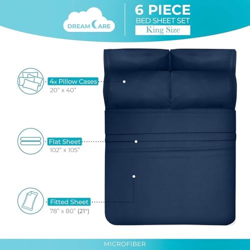 DREAMCARE California King Sheet Sets - 6 pcs Breathable Cooling Sheets - Image 4