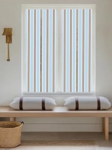 Window Privacy Film Frosted, Light Brown Blue Striped Reusable Static Cling Window Tints, Modern Farmhouse Vertical Stripes Heat Control Windows Films for Offices, Balcony, 29.5 x 118 Inches - Image 5