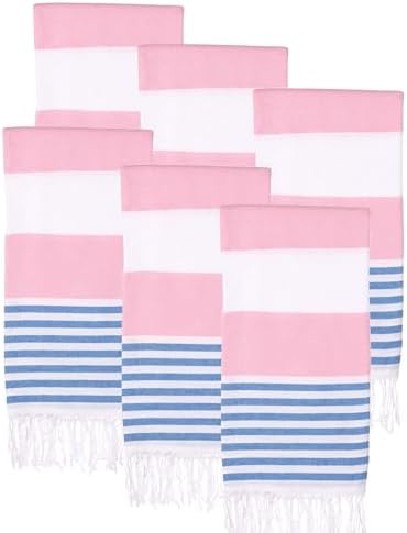 Turkish Beach Towels Set of 6 | Oversized, Quick Dry, Sand Free | 100% Cotton, Large 38x71 Towels for Beach, Pool, Travel |Soft, Compact, Absorbent | Pink/Blue by PADISHAHHOME