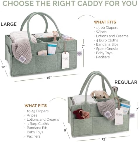 Parker Baby Co. Felt Diaper Caddy Organizer - Large, Sage - Image 3