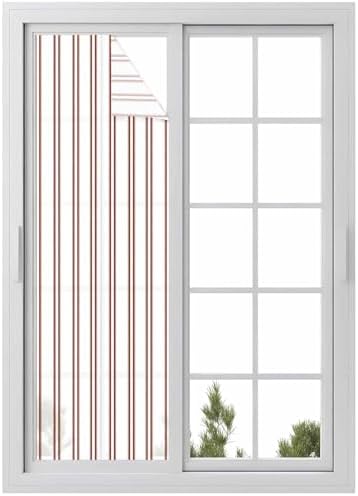 Window Privacy Film Frosted, Red Striped Reusable Static Cling Window Tints, Modern Stripes Farmhouse Simples Rustic Heat Control Windows Films for Offices, Balcony, 29.5 x 118 Inches by Unknown