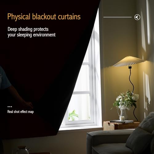 AJAZZ 100% Blackout Shades Window Cover Self Adhesive Curtains Sticky Curtain Portable Easy Open Black Out Curtains for Bedroom Living Room No Drilling (Burgundy, 59" W x 72" L 1 Panel) - Image 2