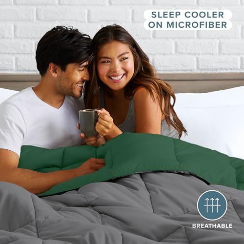 Bare Home California King Comforter - Reversible Colors - Goose Down Alternative - Ultra-Soft - Premium 1800 Series - All Season Warmth - Bedding Comforter (California King, Grey/Forest Green) - Image 5