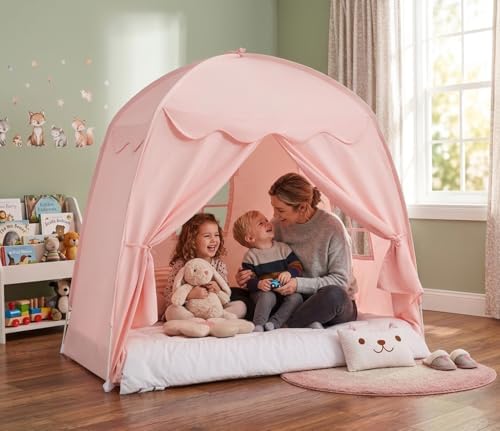 Akiky Large Teepee Tent for Kids with Lights Portable Bed Canopy Tent Foldable Teepee Canopy Playhouse Inside Canopy Bed for Playroom(Pink) - Image 7