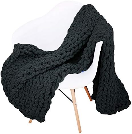 Chunky Knit Throw Blanket Chenille Yarn Soft Cozy Bulky Knitted Blanket for Sofa Bed Chair Large Hand Made Boho Home Decor Black 40x80 by Unknown