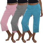 Sexy Basics Women's 100% Cotton Lounge Pants | Capri Style Pajama Sleep Bottoms | Drawstring & Pockets |Multi-Packs & Colors by SexyBasics