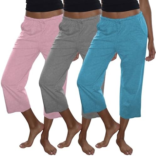 Sexy Basics Women's 100% Cotton Lounge Pants | Capri Style Pajama Sleep Bottoms | Drawstring & Pockets |Multi-Packs & Colors by SexyBasics