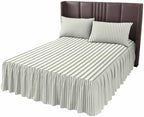 Ruffle Skirt Bedspread for Queen Size Bed Farmhouse Sage Green Stripe 3 Piece Bedding Cover with Pillow Sham,18In Drop Bedskirt Coverlet for Bedroom Dorm Modern Vertical Line - Image 6
