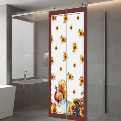 Window Privacy Film Frosted, Thanksgiving Fall Static Cling Door Window Covering, Turkey Sunflowers Pumpkin Brown Striped UV Blocking Windows Film for Office, Hotel, Bedroom, 29.5 x 78.7 Inches - Image 5