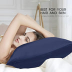 100% Mulberry Silk Zippered Bed Pillowcase for Hair and Skin,Zip Up Real Silk Large Pillow Case,19 Momme Grade 6A,1pc100,Navy Blue,Super King Size 20x36 Inches - Image 3