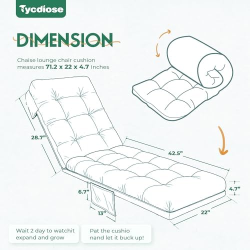 Outdoor Chaise Lounge Chair Cushion, 71 x 22 x 4.7 Inches Waterproof Chaise Lounge Cushions Thickened for Outdoor Furniture, Non-Slip Patio Lounge Chair Cushions, Green Coconut - Image 2