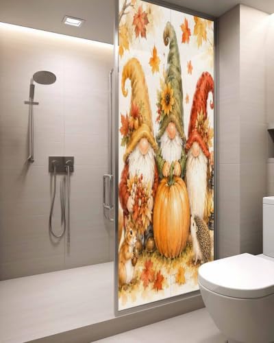 Window Privacy Film Frosted, Fall Pumpkins Static Cling Door Window Covering, Thanksgiving Autumn Gnomes Maple Leaves UV Blocking Windows Film for Office, Hotel, Bedroom, 29.5 x 78.7 Inches - Image 3