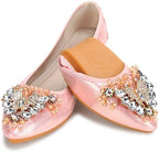 KUNWFNIX Women Ballet Flats Rhinestone Wedding Ballerina Shoes Foldable Sparkly Comfort Slip on Flat Shoes by KUNWFNIX