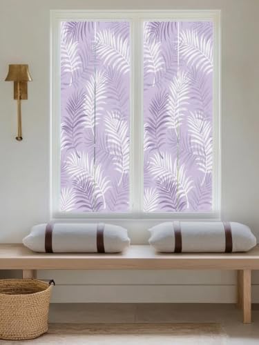 Window Privacy Film Frosted, Purple Botanical Reusable Static Cling Window Tints, Summer Palm Leaves Foliage Tropical Heat Control Windows Films for Offices, Balcony, 29.5 x 118 Inches - Image 5