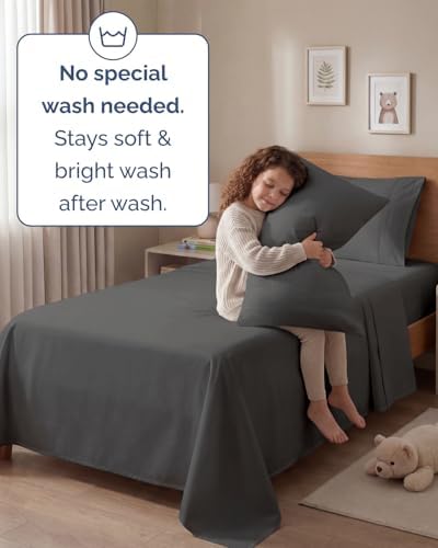 Twin 4 Piece Bed Sheet Set - Comfy, Breathable & Cooling Sheets - Charcoal - Image 6