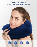 QUQUQ Travel Neck Pillow for Sleeping Self-Inflatable Travel Neck Pillow Velvet Washable for Airplanes Comfortable - Image 2