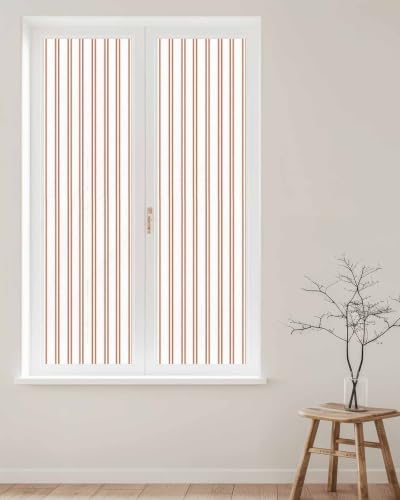 Window Privacy Film Frosted, Orange Stripes Reusable Static Cling Window Tints, Modern Minimalist Vertical Lines Heat Control Windows Films for Offices, Balcony, 29.5 x 118 Inches - Image 2